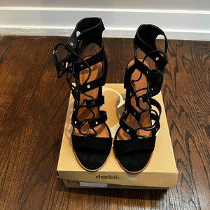Lace Up Black Block Heeled Sandals